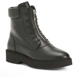 Aquatalia NWOB Melani Black Italian Leather Waterproof Zip Combat Boots Size 9